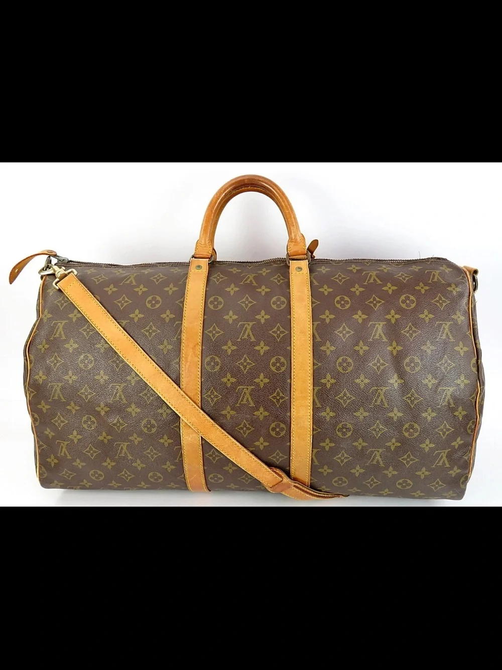 Louis Vuitton Brown Monogram Duffel with Tan Leather Trim